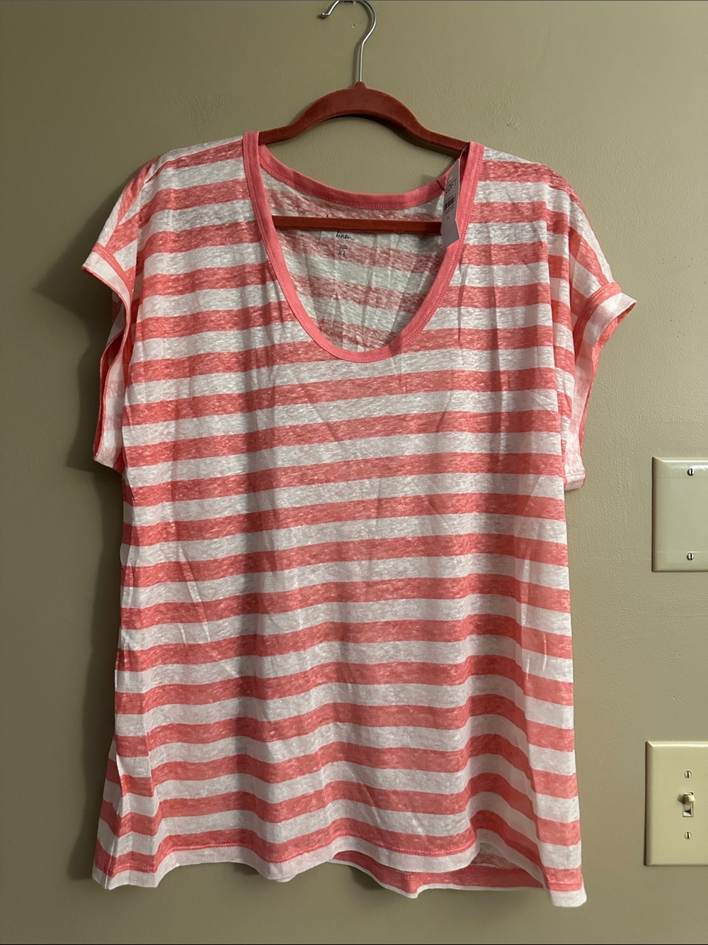 LOFT Pink and White Striped Short Sleeve Tee